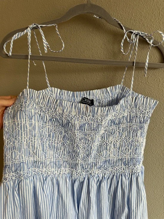 J. Crew Paloma Blue Pinstripe Smocked Maxi Dress Large - Picture 4 of 13